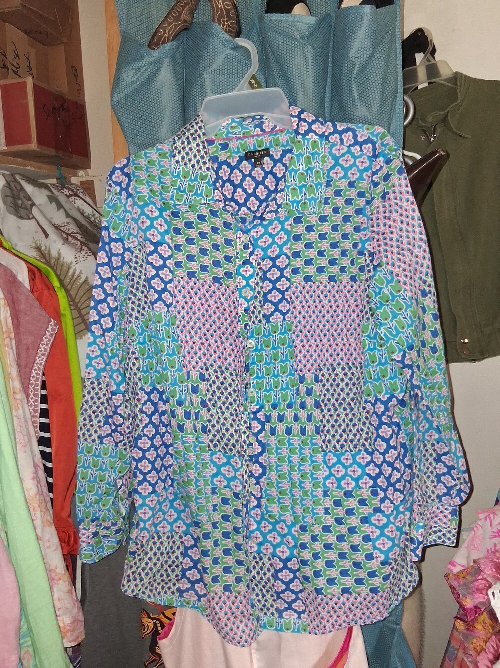 Talbots Patterned Button-Up Shirt in Blue & Green